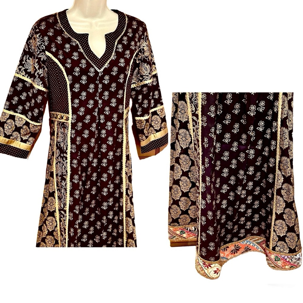 NWT Breathtaking! April Cornell Midnight Dress blk + gold embroidered dress (S) - Picture 3 of 16